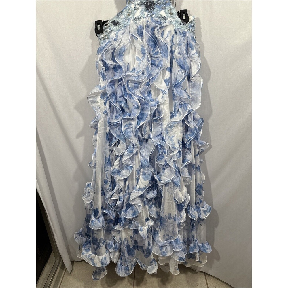 NWT Mac Duggal [ 6 ] 2220 Ruffle Tiered Cap Sleeve Cut Out‎ Open Back Gown J1597 - Picture 6 of 15